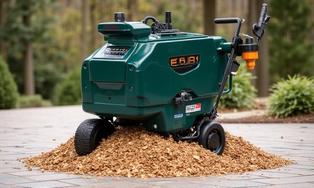 Heavy duty garden shredder processing organic garden waste into mulch
